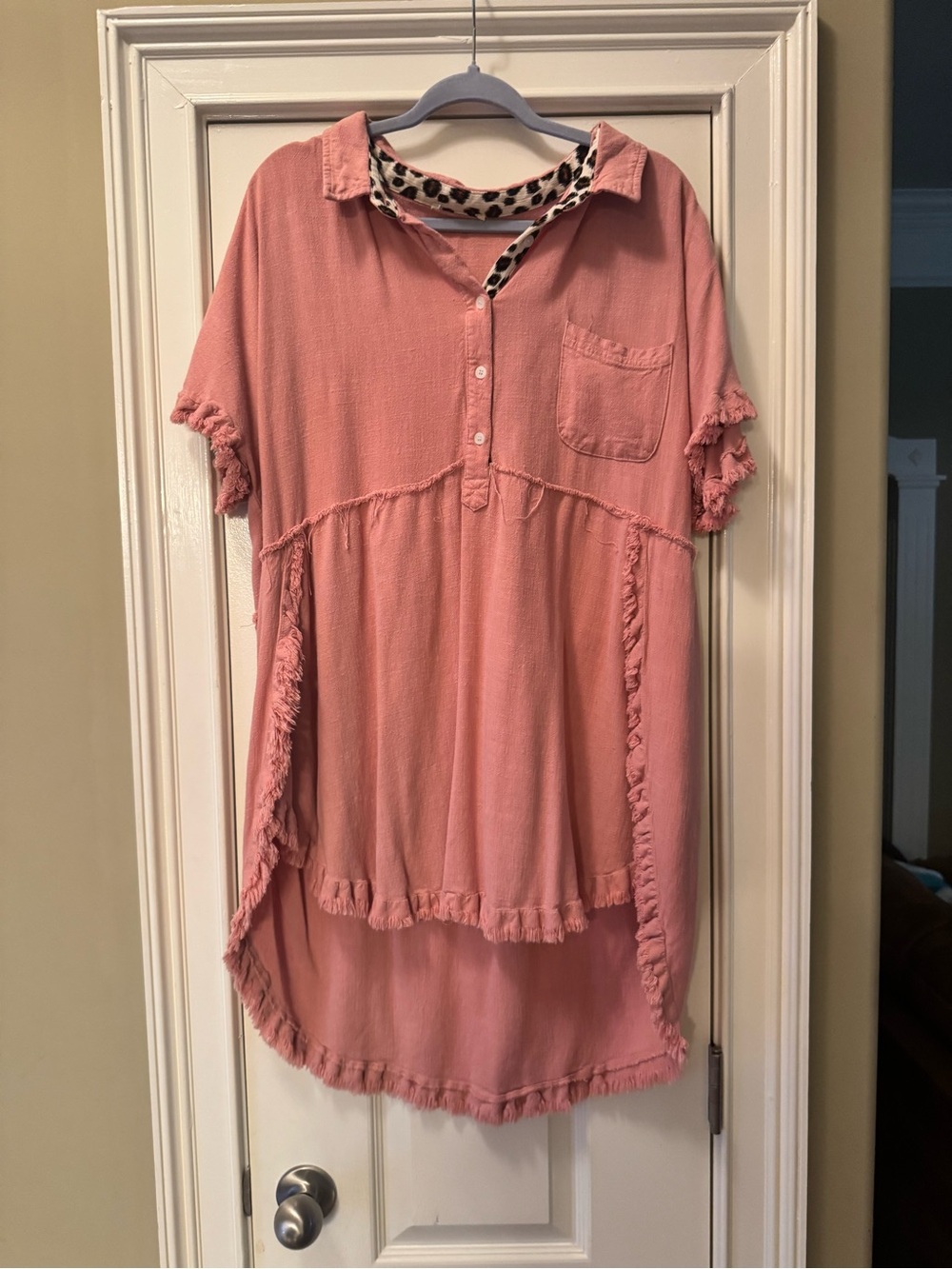 Women's Washed Pink High-Low Ruffle Tunic Top Boutique 18/20